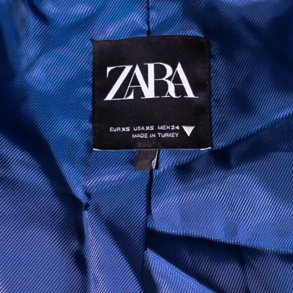 Zara Women's Blazer Blue Two Button Stretch Lined Career Work Suit Jacket XS - Picture 3 of 9